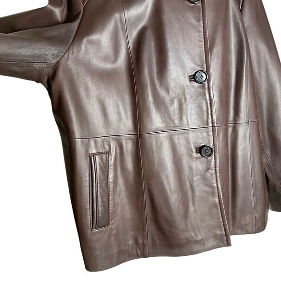 90s Leather Oversized Brown Elegant Single Breast Jacket Coat Blazer XL - Picture 5 of 15